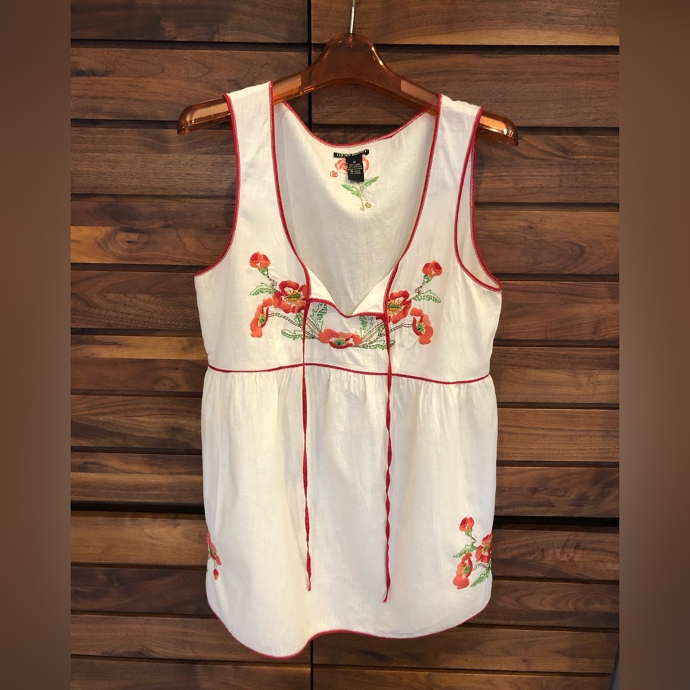 Floral embroidered baby-doll top